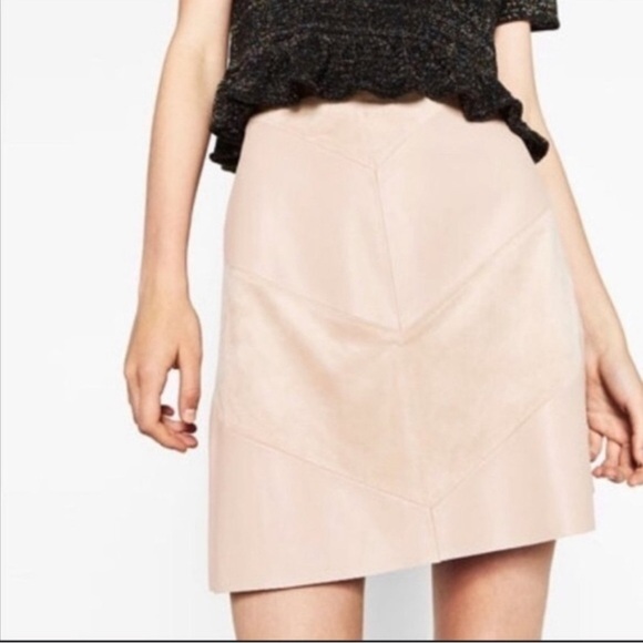 ZARA BASIC COLLECTION MINI SKIRT VEGAN LEATHER SUEDE SWIFTIE BACK ZIP ROSE S - Picture 1 of 10